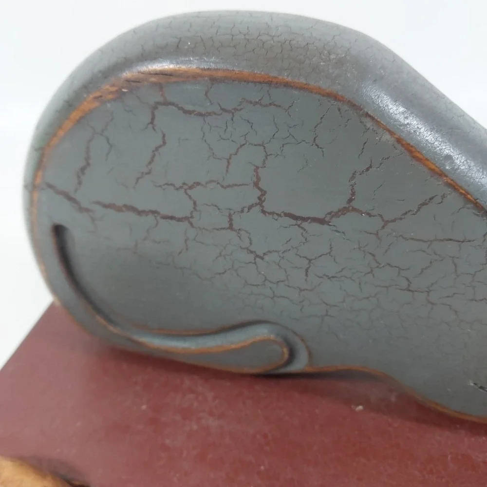 T.C. Barnyard Cat Painted Wood Leather Pull Folk Art Pull Toy Henn Workshop 1993